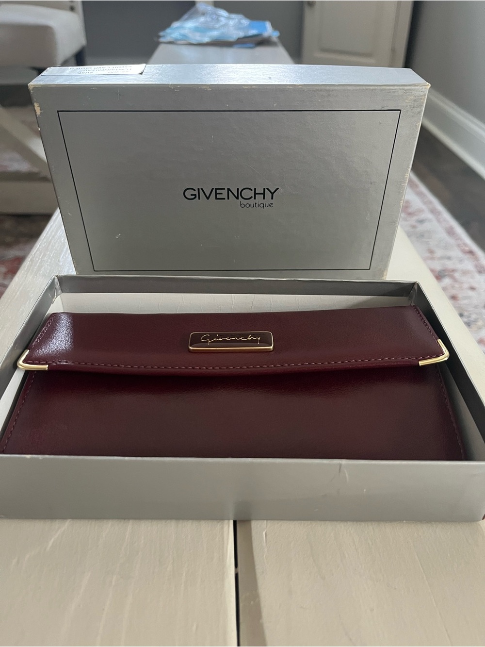 Givenchy Burgundy Leather Card & Key Holder with Gold Plaque